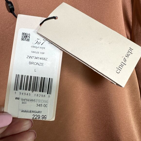NWT Cinq A Sept Size L Taylee Metallic Brown Silk Satin Long Sleeve Blouse new - Picture 12 of 14